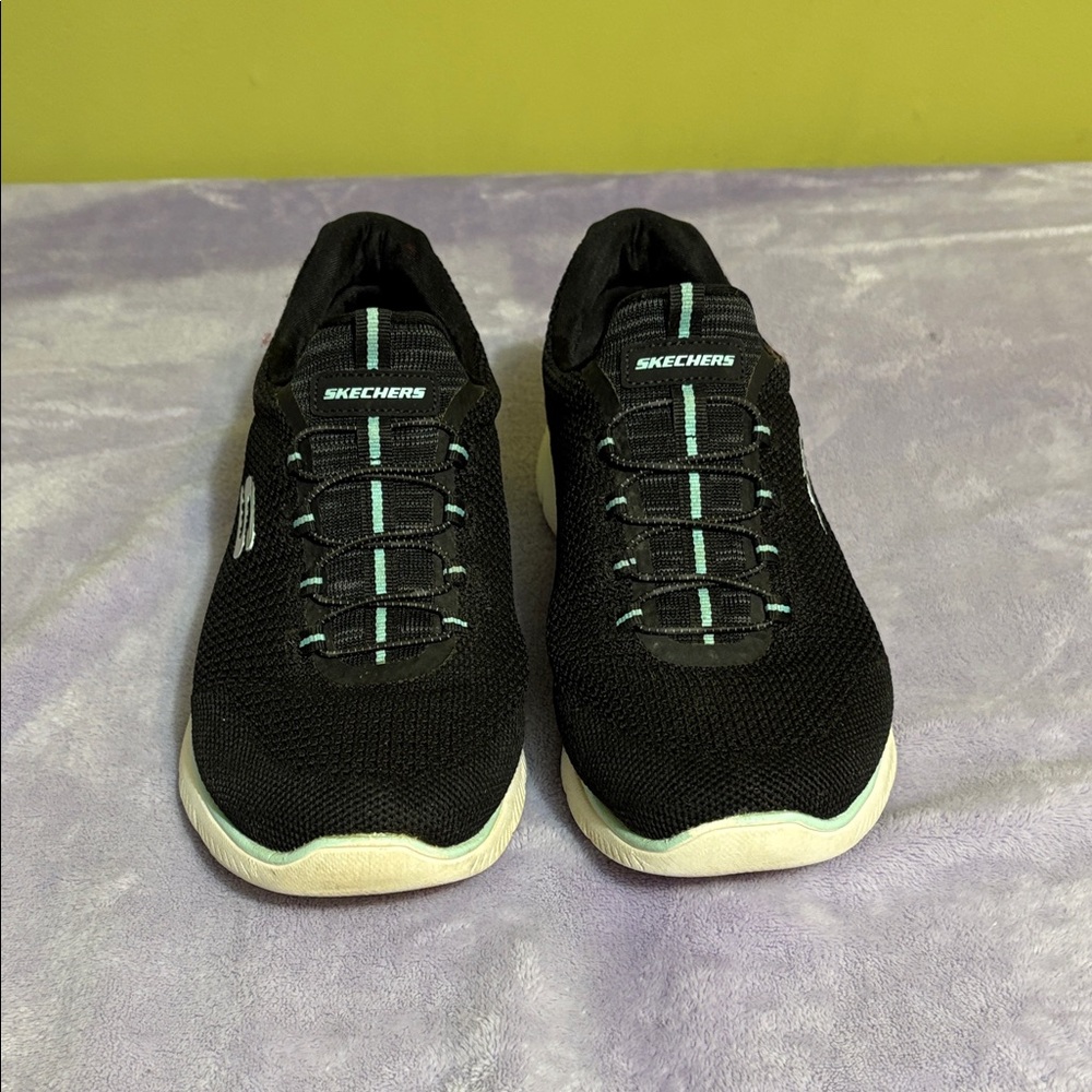 Skechers Men's Black and Teal Sneakers